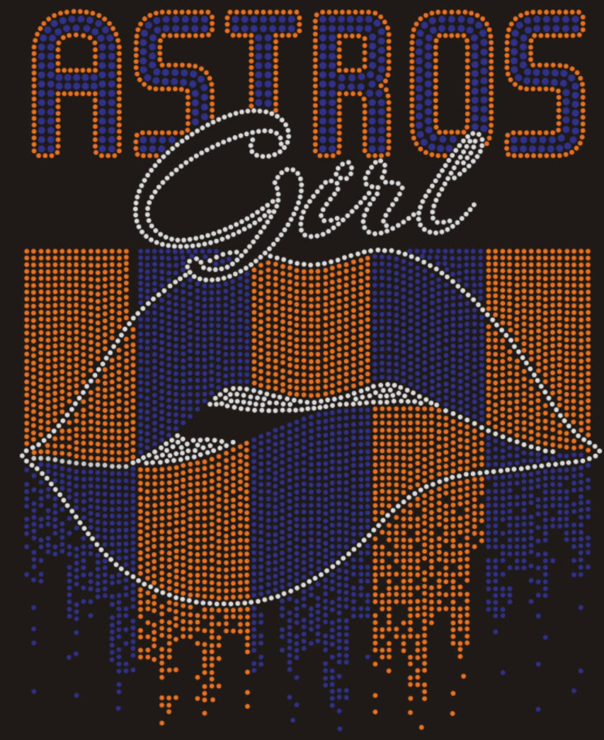 ASTROS Girl Lips Rhinestone T-shirt; baseball, Houston, H-Town; Large designDesign-HA20