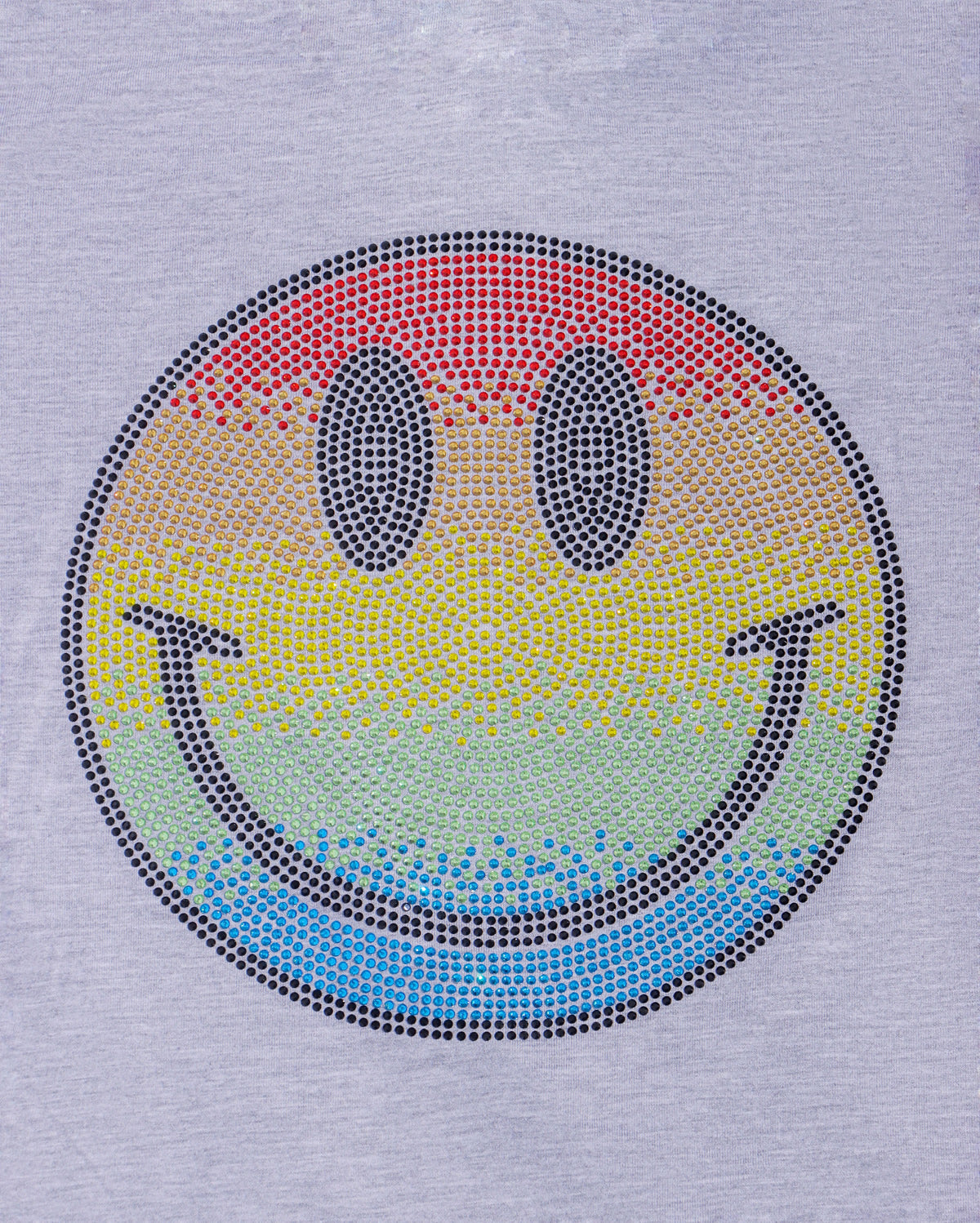 Smiley Face Rainbow Rhinestone T-shirt; Design PRIDE-5