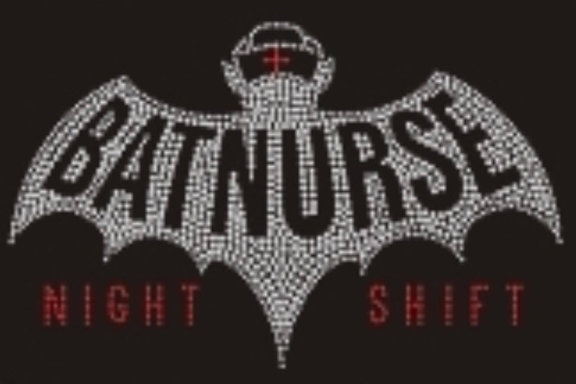 BatNurse Night Shift Rhinestone T-shirt; nursing; Design NURSE-3