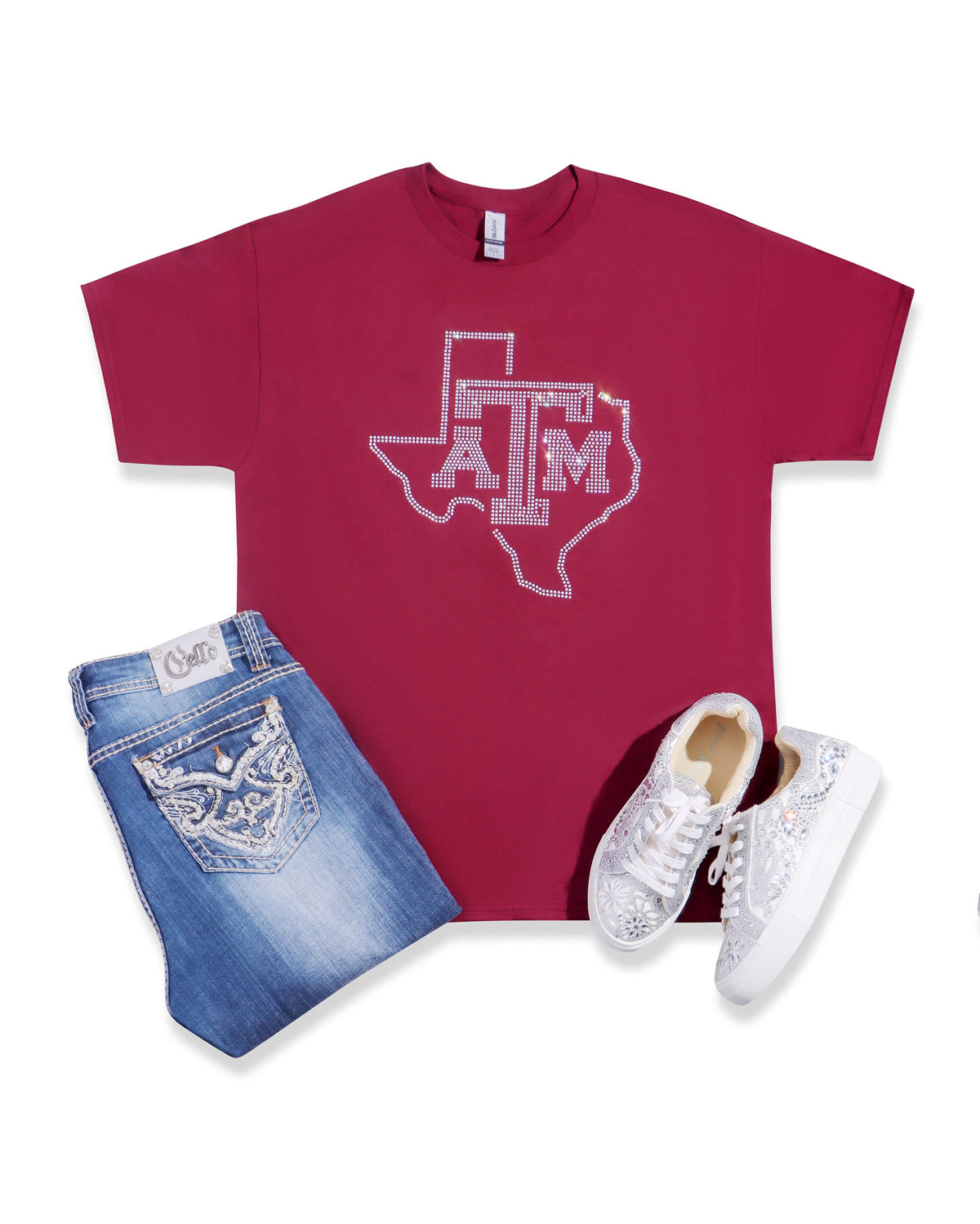 Texas A&M Rhinestone T-shirt; TAMU, University; Large design; Design-TAM1