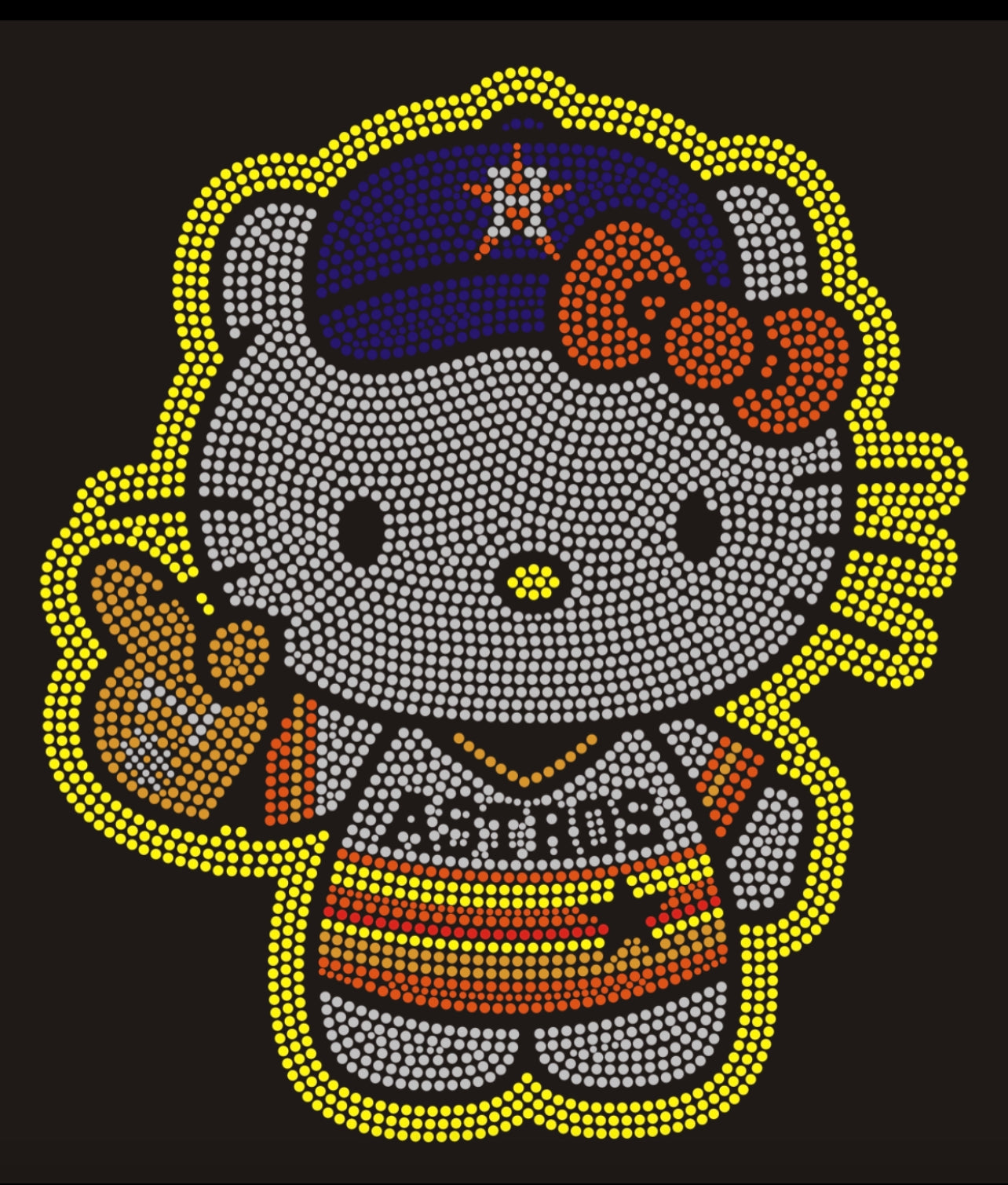Astros Hello Kitty Colorful Rhinestone T-shirt; baseball, characters, Houston, H-Town; Design-HA9b (royal hat)