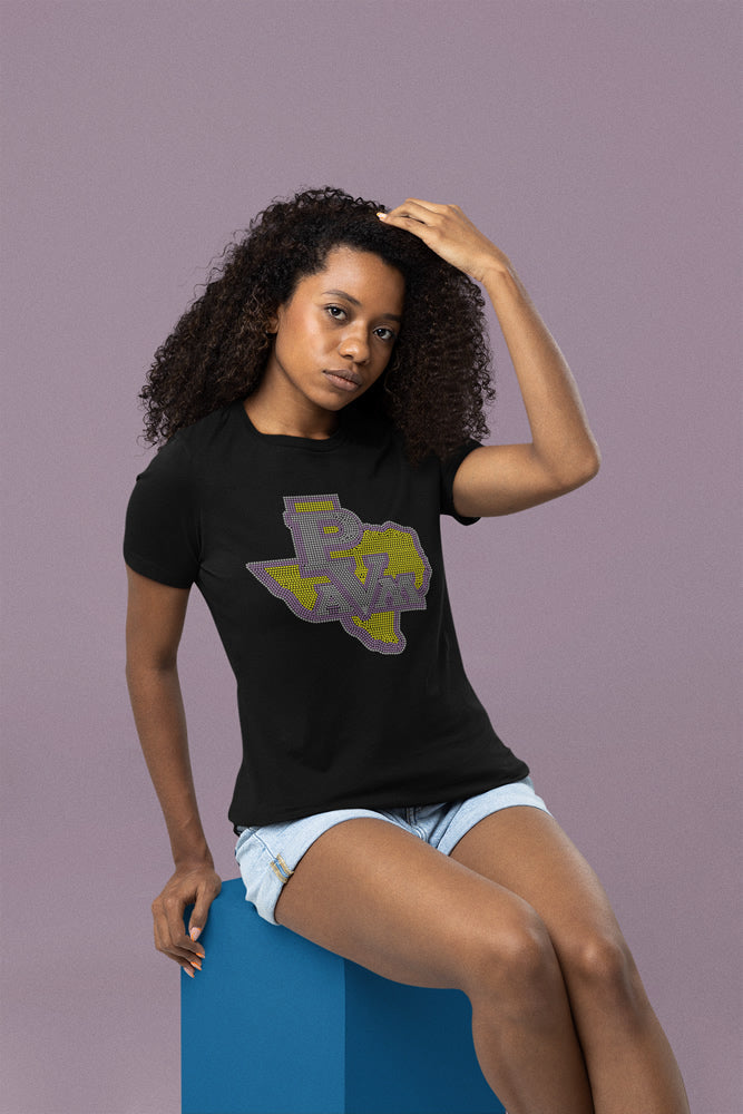 PV A&M in Texas (State) Rhinestone T-shirt; Prairie View University; Design-PV4