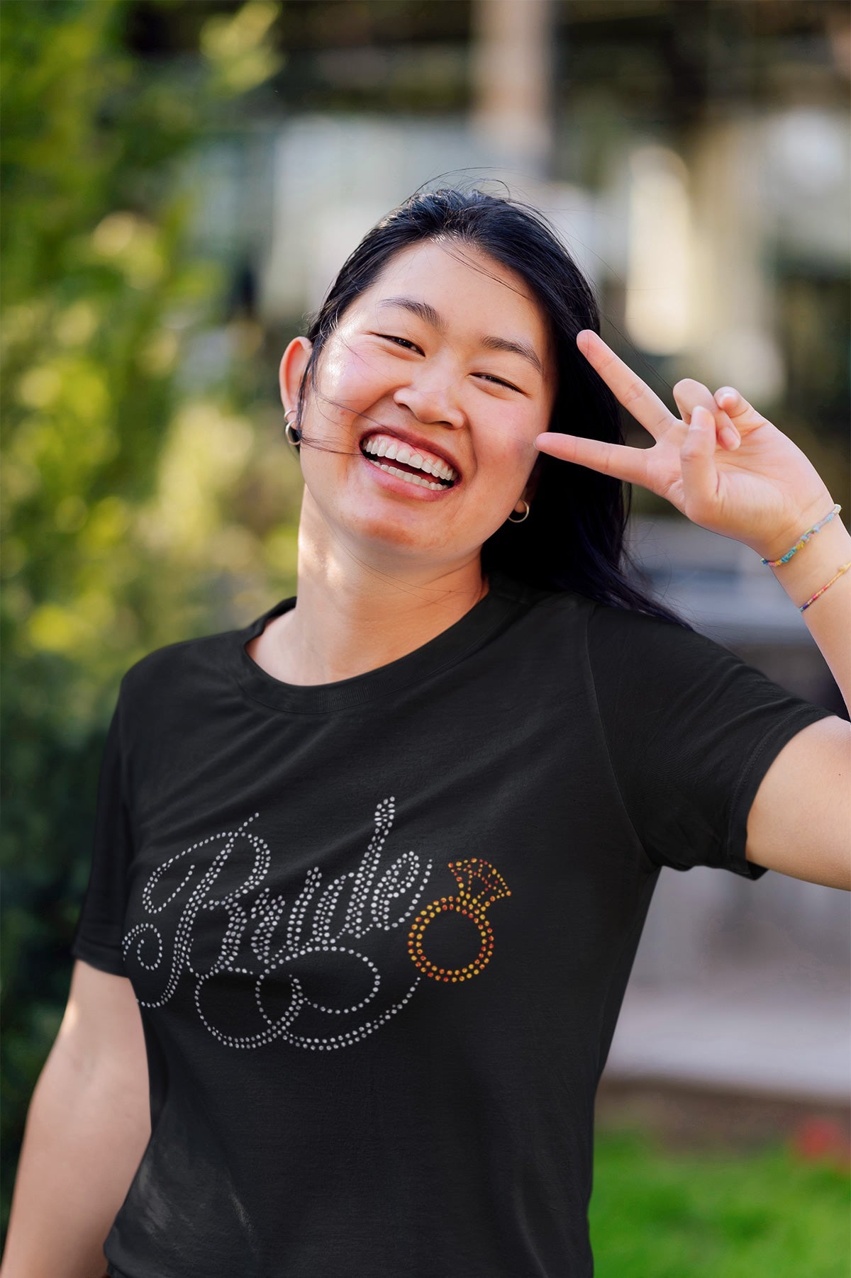 Bride and Ring Rhinestone T-shirt; wedding, marriage; Design BRIDE-2