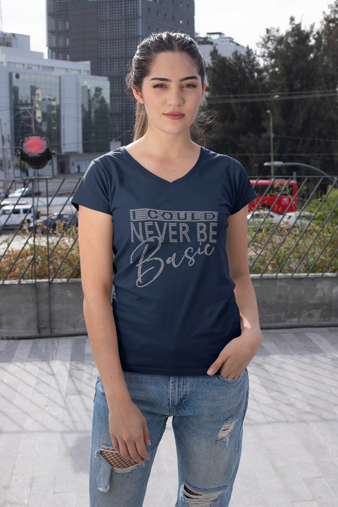 I Cound Never Be Basic Rhinestone T-shirt; Design MISC-4