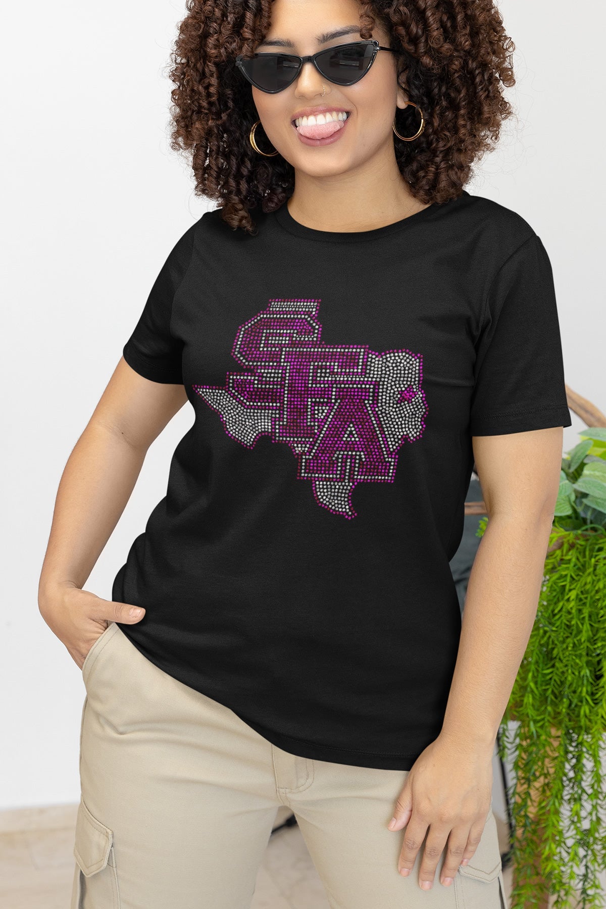 SFA Texas Rhinestone T-shirt; Stephen F. Austin State University; Design-SFA1