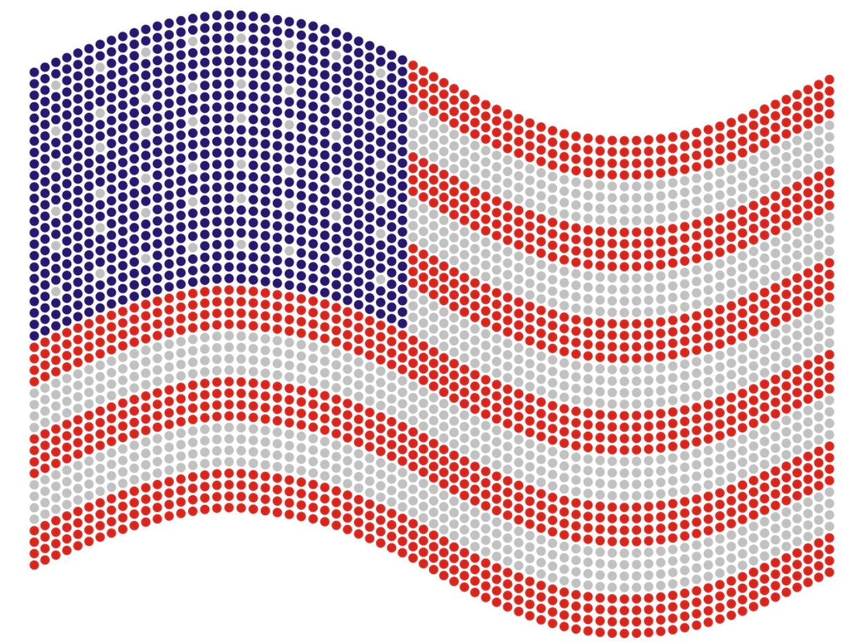 Wavy US Flag Rhinestone T-shirt; holidays, United States, USA; Design FLAG-2