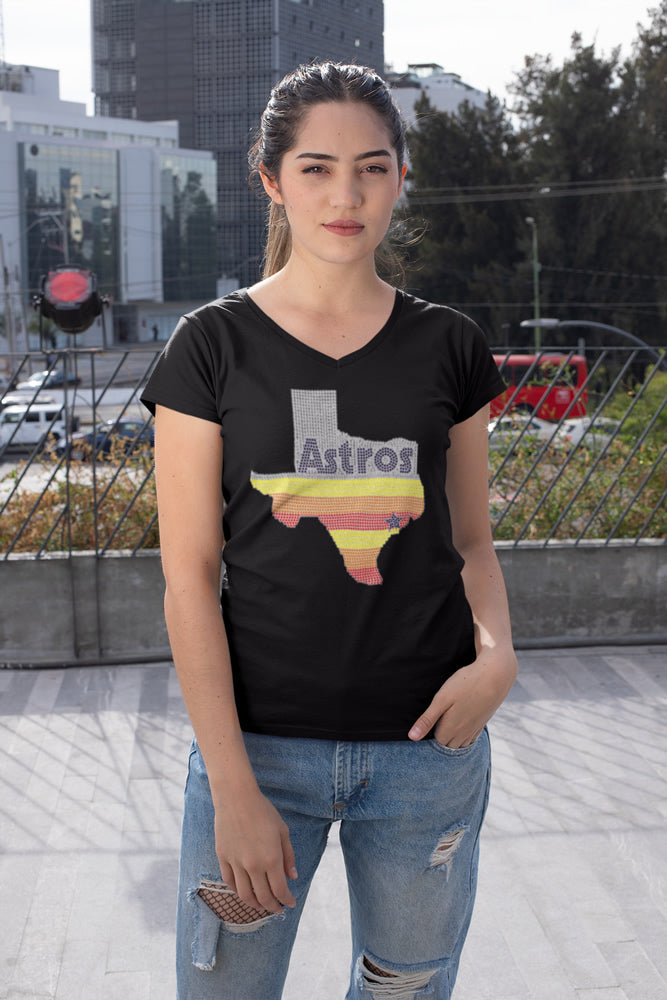 Astros in Texas Star Rhinestone T-shirt; baseball, Houston, H-Town, retro, stripes; Design-HA15