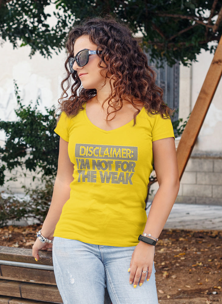Disclaimer: I'm Not for the Weak Rhinestone T-shirt; caution; Design MISC-6