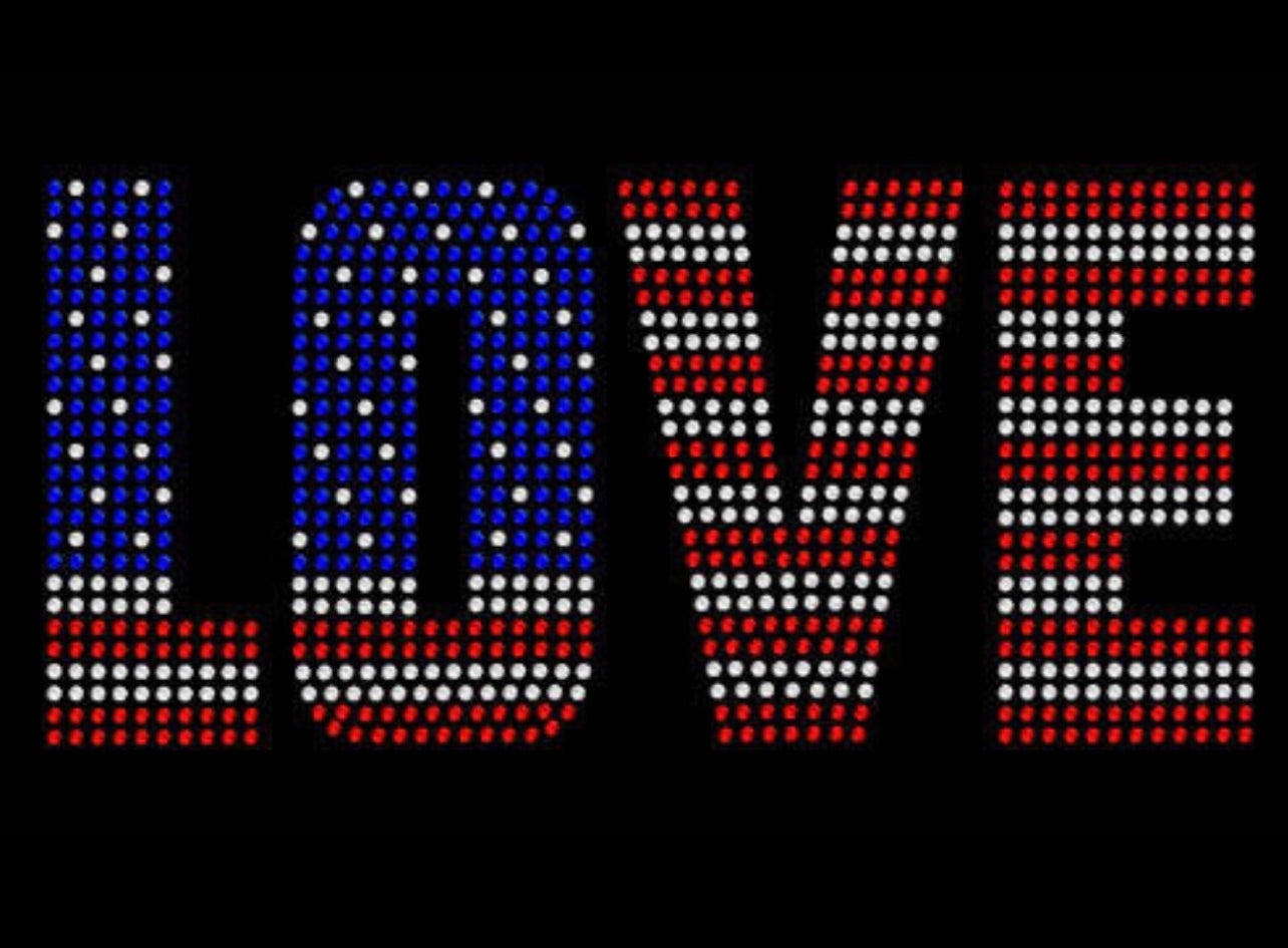 LOVE Flag Design Rhinestone T-shirt; holidays, United States, US, USA; Design FLAG-3