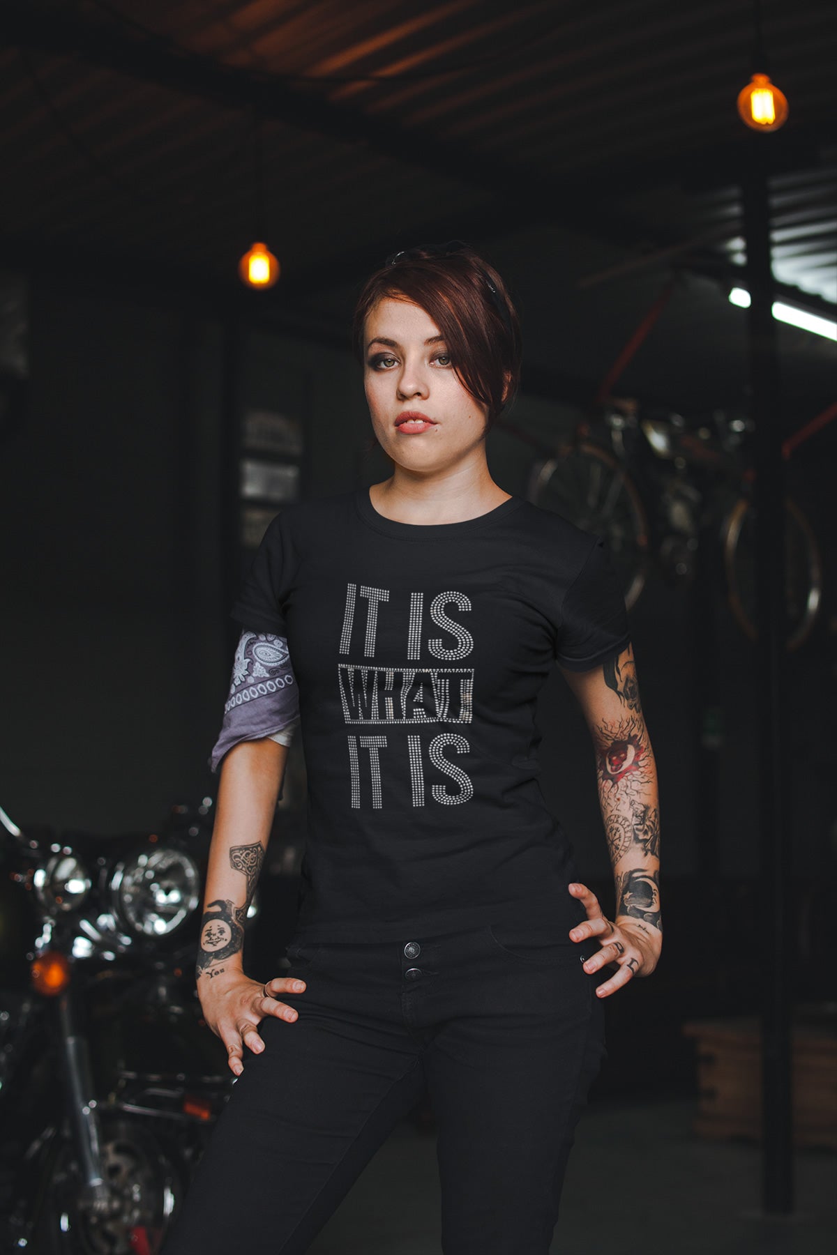 IT IS WHAT IT IS Rhinestone T-shirt; Large design; Design MISC-7