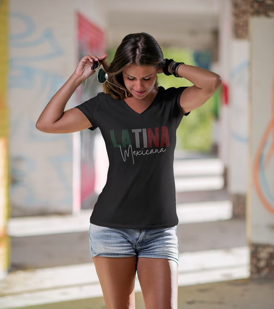 MEXICO and Lips Rhinestone T-shirt; latina; Design-MX1