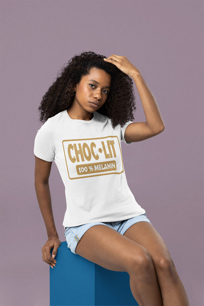 CHOC-LIT 100% Melanin Rhinestone T-shirt; Design-AA3