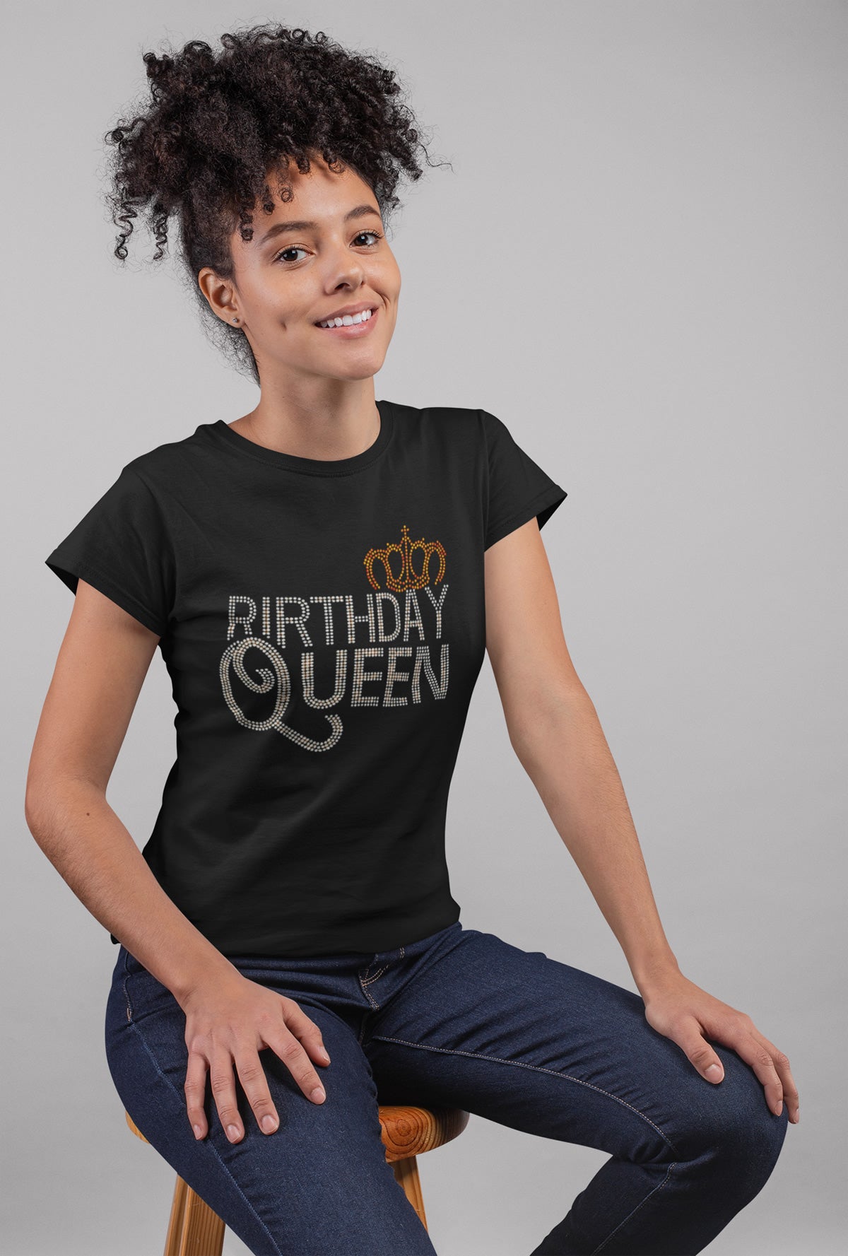 BIRTHDAY QUEEN with Crown Rhinestone T-shirt; Design BDAY-1