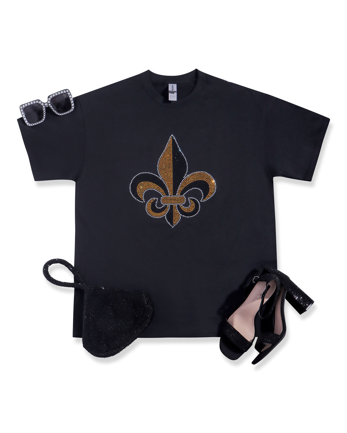 Fleur de Lis Rhinestone T-shirt; Louisiana; Large design; Design FLEUR-2