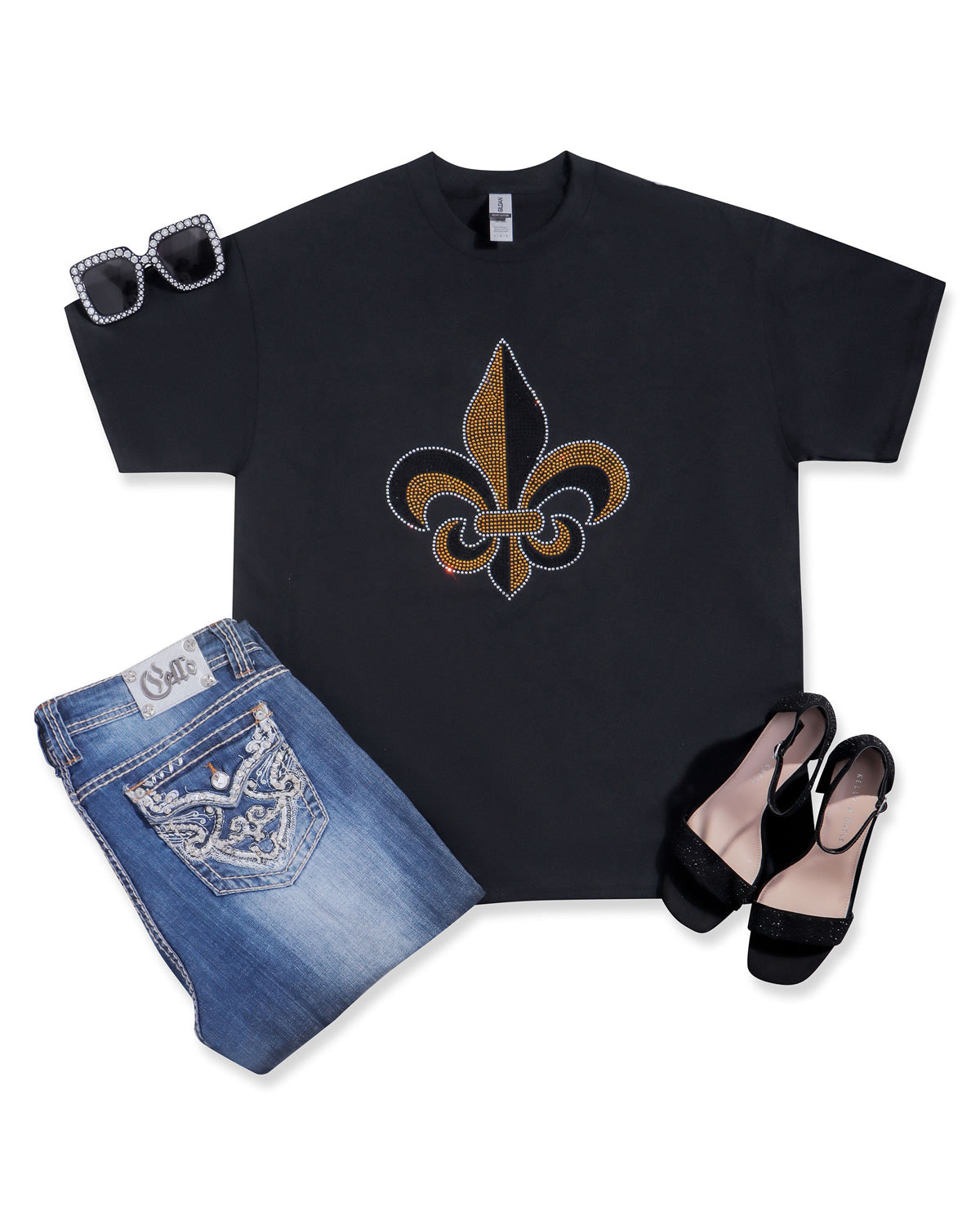 Fleur de Lis Rhinestone T-shirt; Louisiana; Large design; Design FLEUR-2