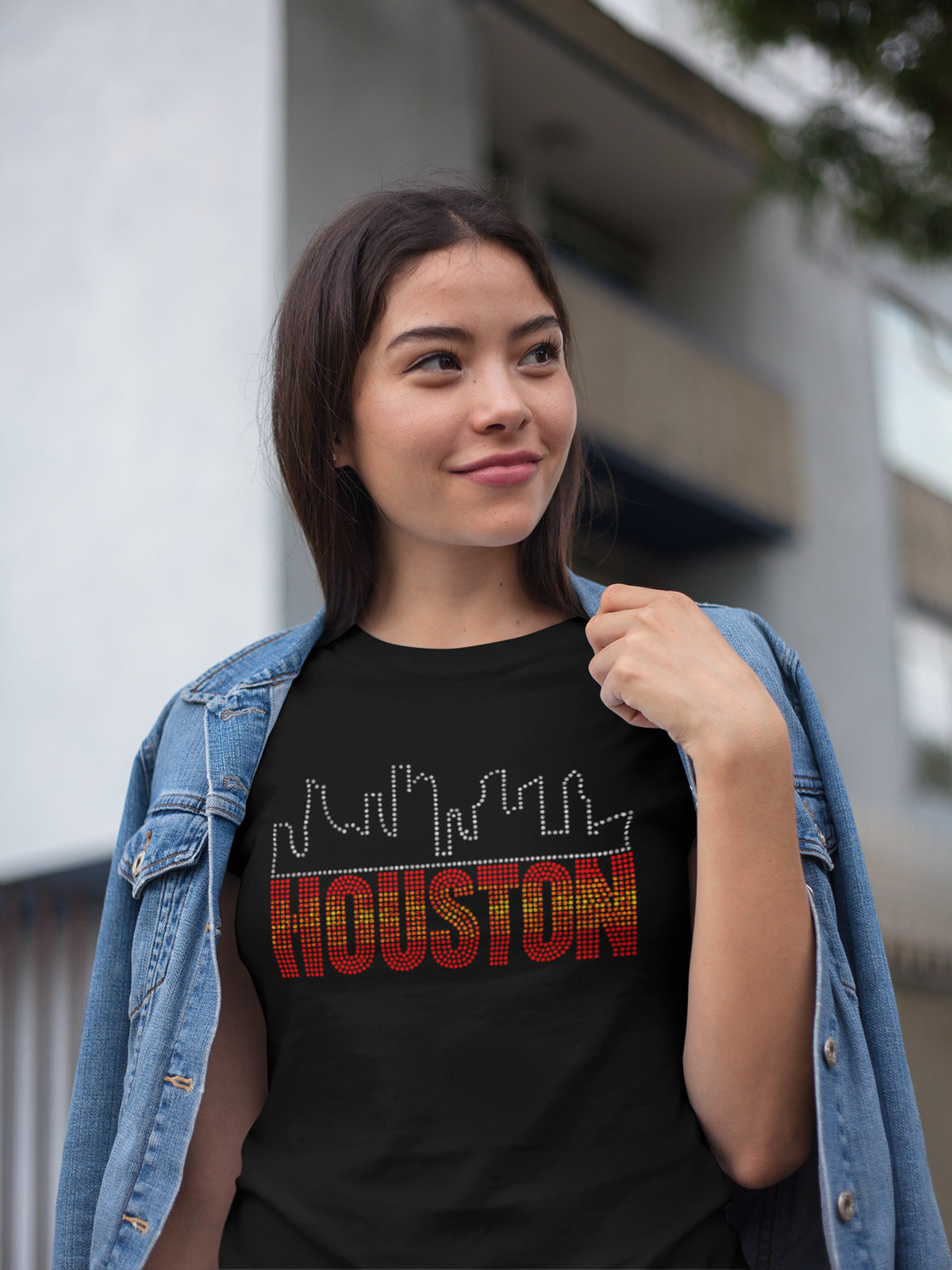 HOUSTON Skyline Colorful Rhinestone T-shirt; H-Town; Design-HOU1