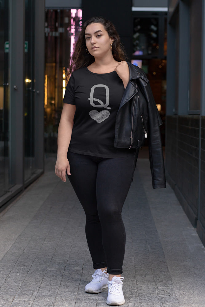 Queen and Heart Rhinestone T-shirt; Large design; Design-QN1