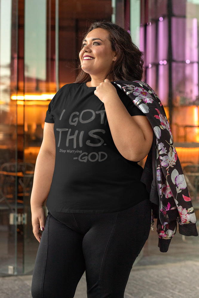 I Got This Stop Worrying -God Rhinestone T-shirt; ***FYI: Black rhinestones may appear gray on a black mock-up! Design-RELG20