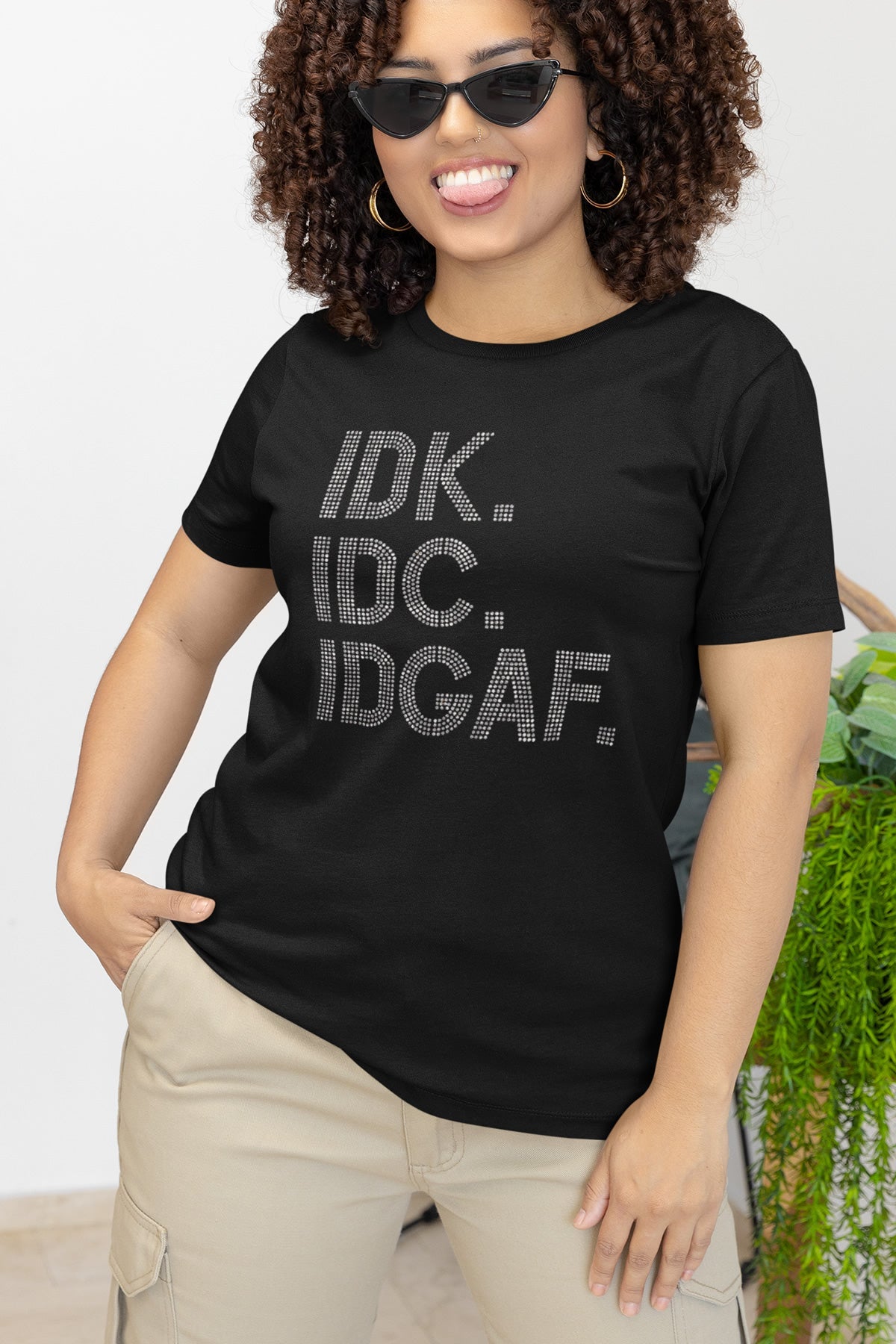 IDK. IDC. IDGAF. Rhinestone T-shirt; Design MISC-15