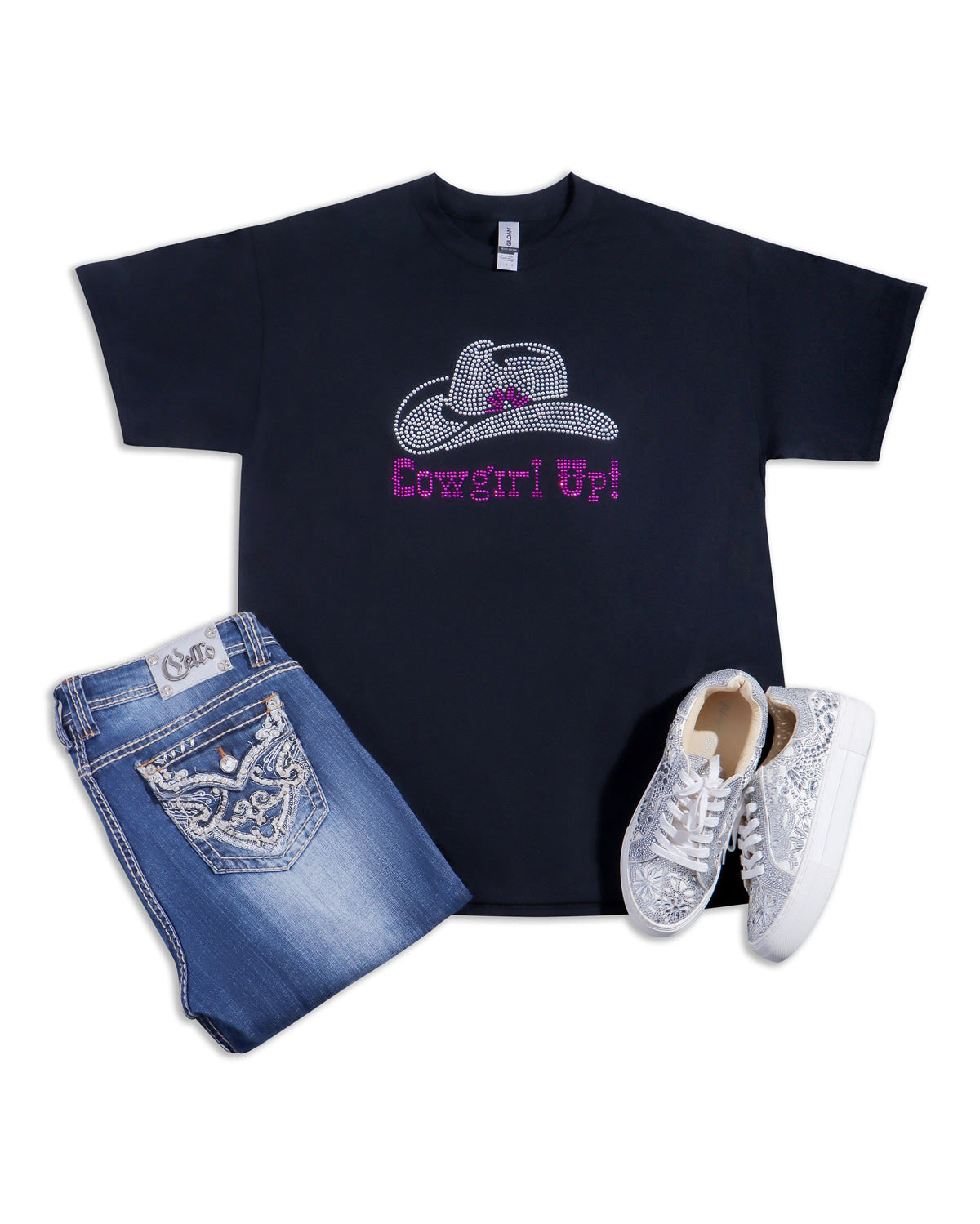 Cowgirl Up! Rhinestone T-shirt; western; Design WEST-7
