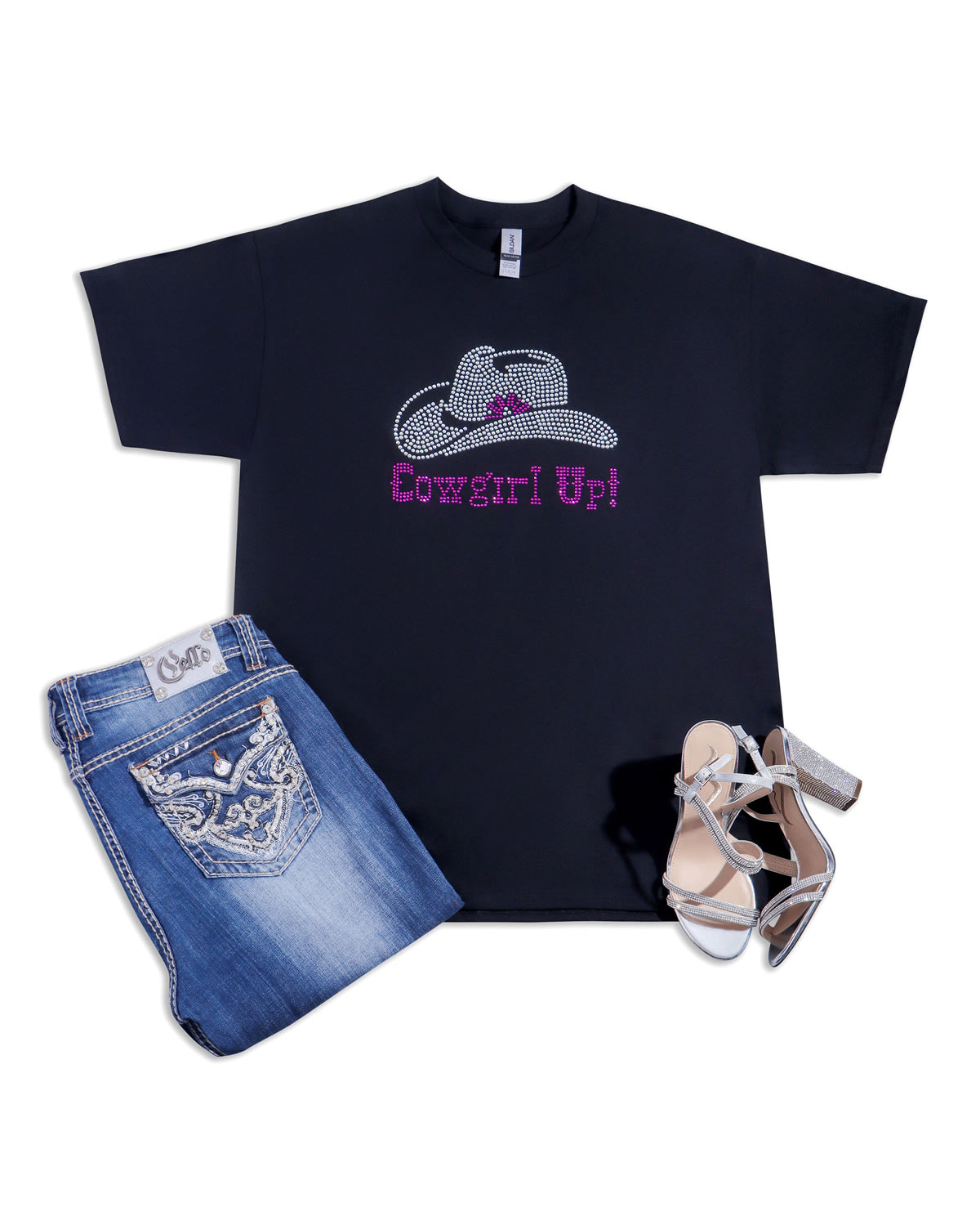Cowgirl Up! Rhinestone T-shirt; western; Design WEST-7