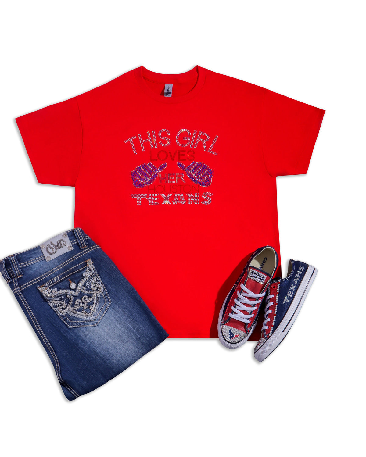 Thumbs Up This Girl Loves Her Houston Texans Rhinestone T-shirt; football, H-Town; Design-HT5