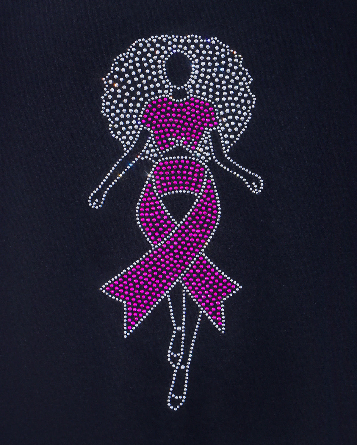 Big Hair Lady with Pink Ribbon Skirt Rhinestone T-shirt; Breast Cancer; Design-BC2