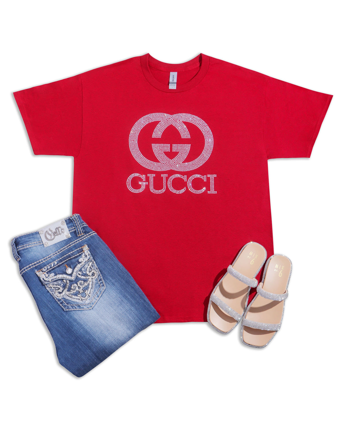 GUCCI Rhinestone T-shirt; GG; Design-G2