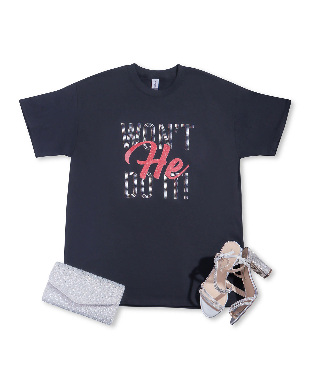 Won't He Do It Rhinestone & Glitter Vinyl T-shirt; religious; Design-RELG17