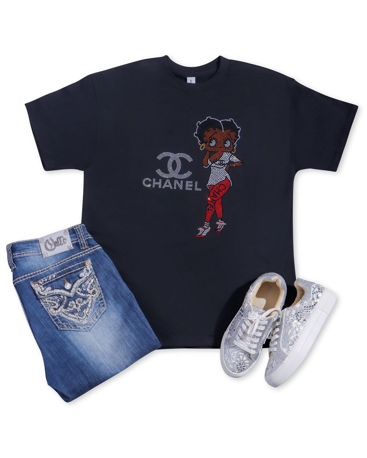 CHANEL Betty Boop Red Pants Rhinestone T-shirt; CC, Large design; Design-C9BBB