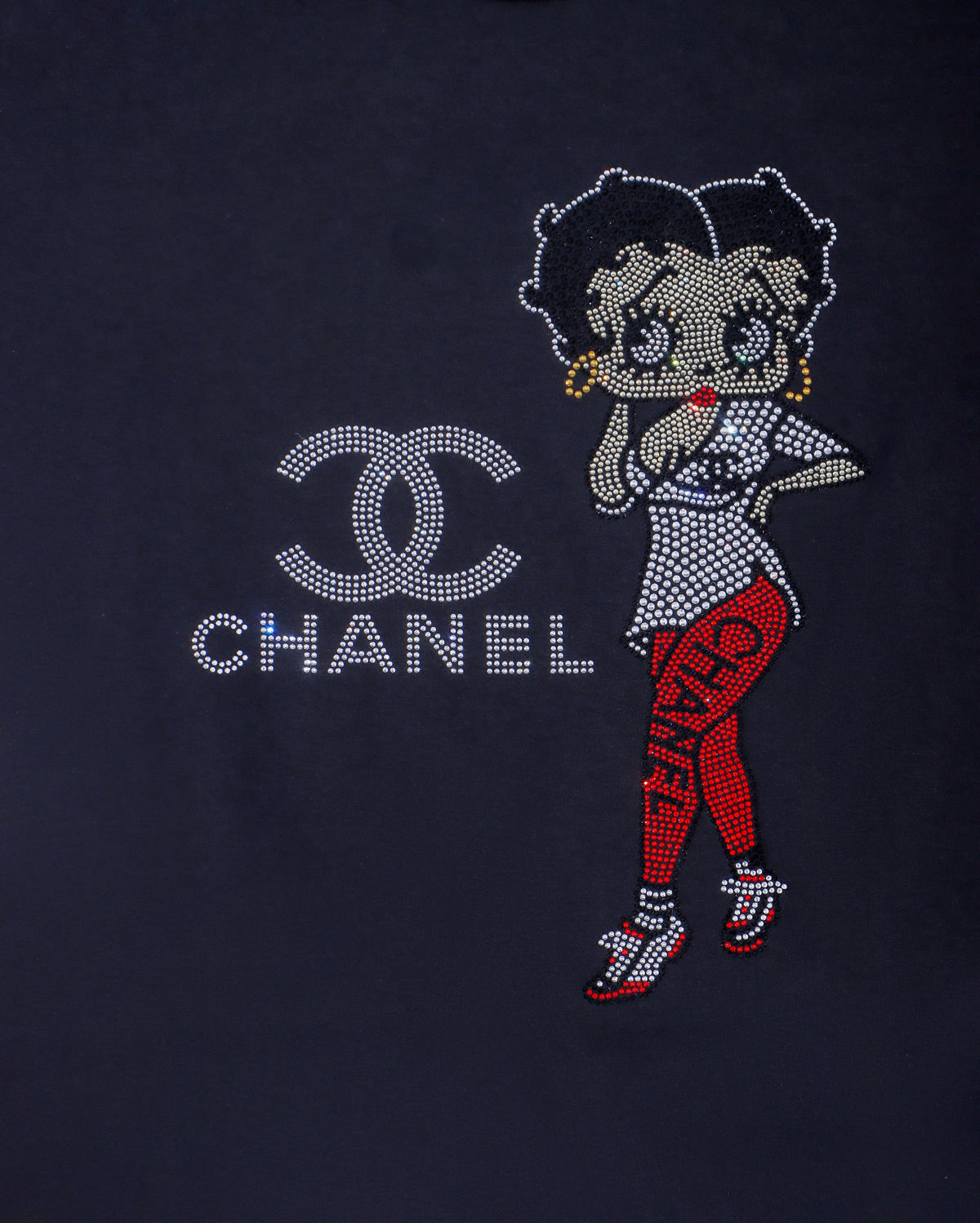 CHANEL Betty Boop Red Pants Rhinestone T-shirt; CC, large design; Design-C11BBW