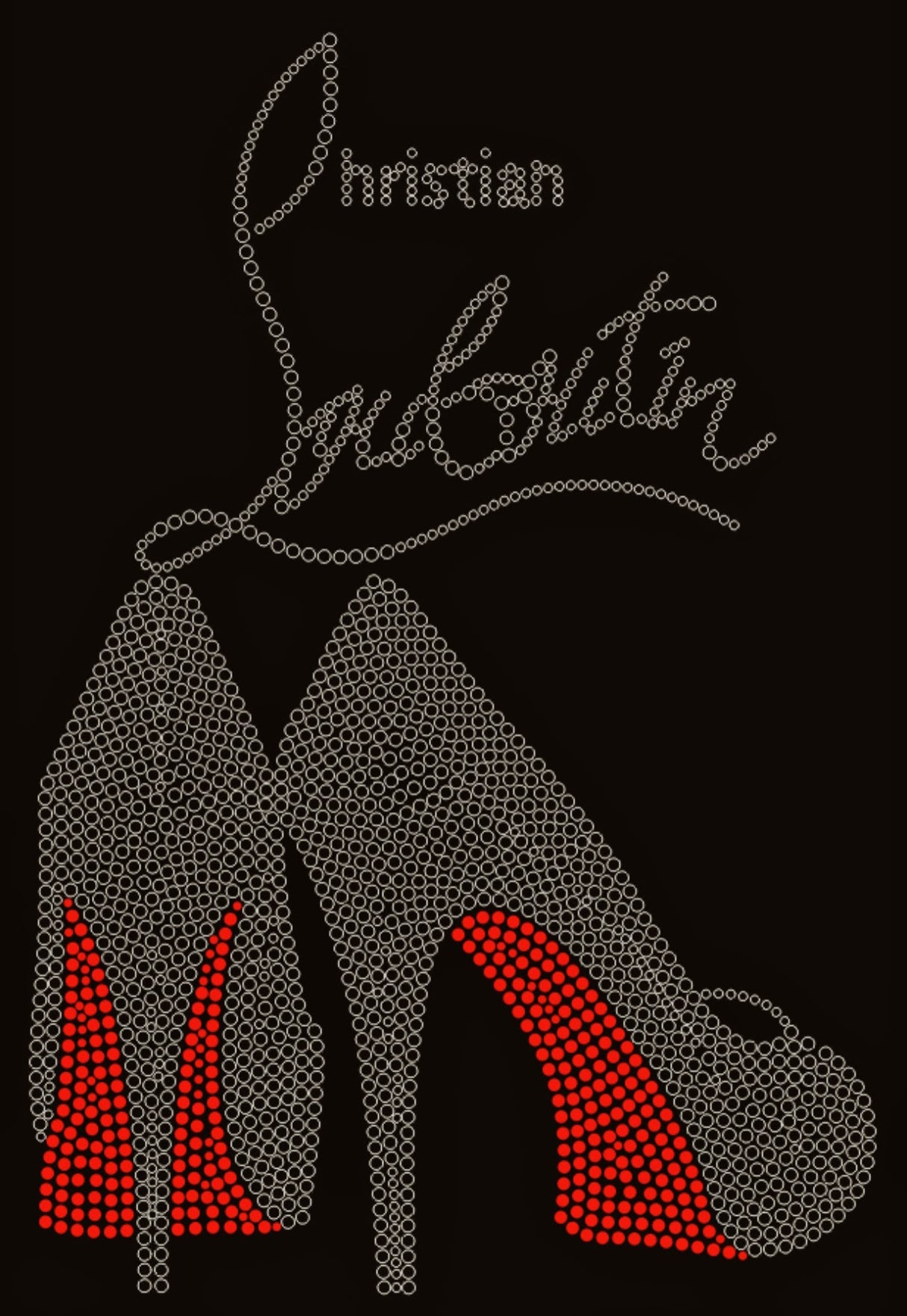 Christian Louboutin Red Bottom Heels Rhinestone T-shirt; Large design; ***FYI: Black rhinestones will appear gray on a black mock-up! Design-CL2