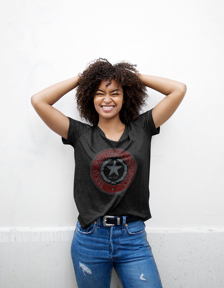Texas Southern University Circle Rhinestone T-shirt; TSU; Large design; Design TxS-3