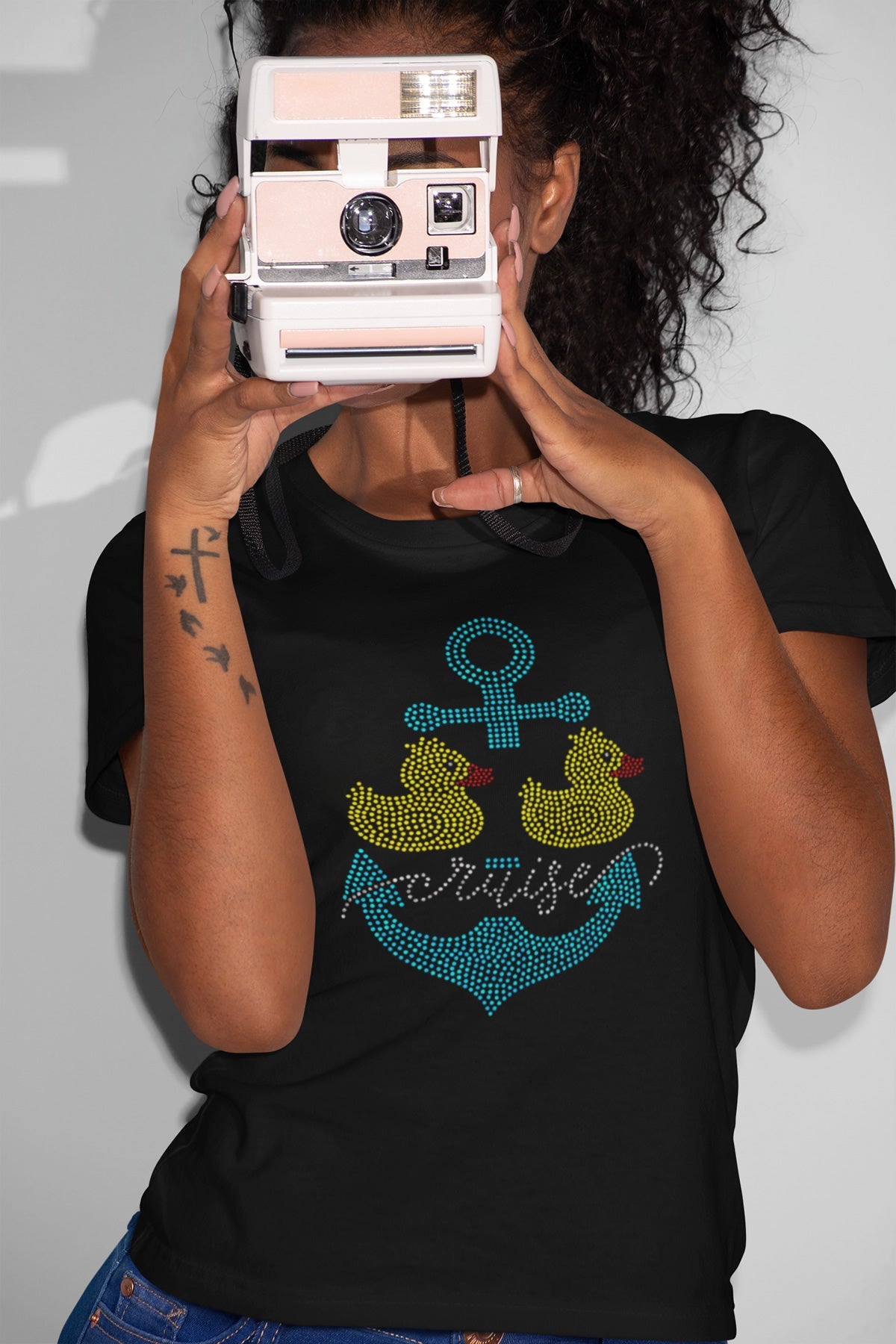 Cruise Ducks and Anchor Rhinestone T-shirt; Crusing, Anchor; Large design; Design-CRU6