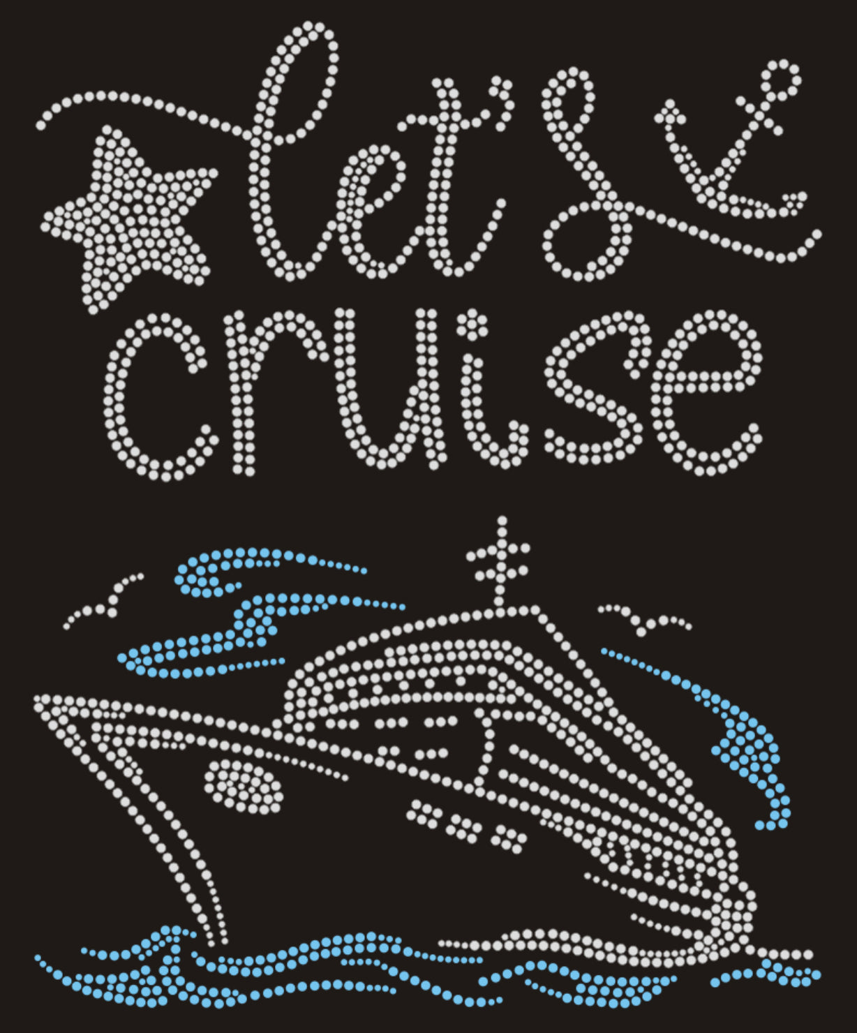 Let's Cruise Rhinestone T-shirt; cruise ship; Large design; Design-CRU9