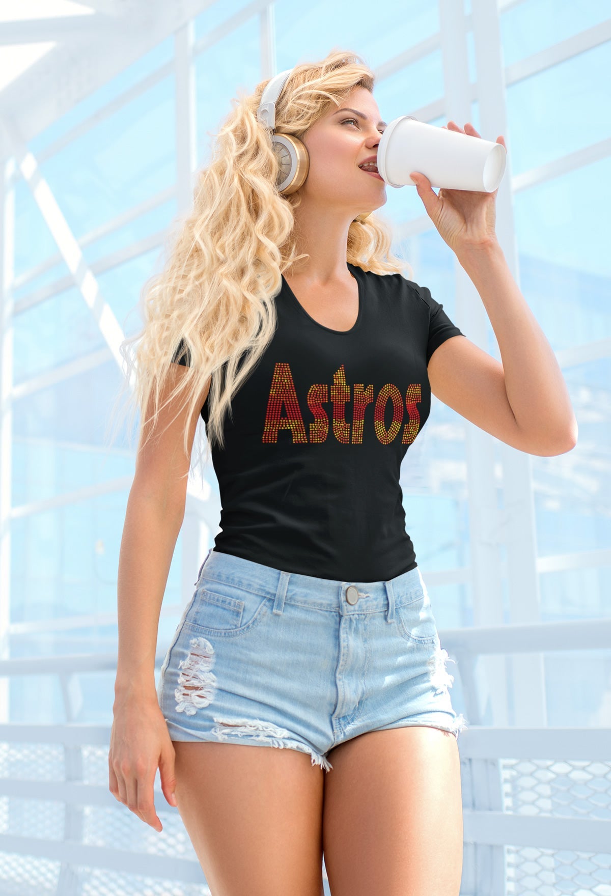 Astros Striped Rhinestone T-shirt; baseball, Houston, H-Town; Design-HA24