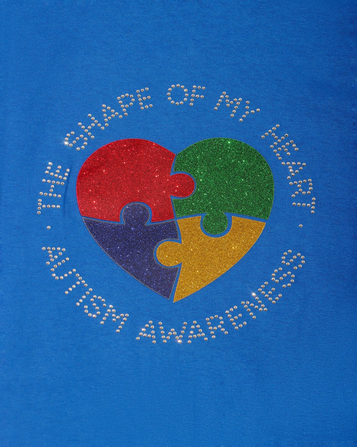 THE SHAPE OF MY HEART AUTISM AWARENESS Rhinestone T-shirt; puzzle pieces; Large design; ***PLEASE NOTE: The glitter vinyl has be replaced with rhinestones now. Please see black mock-up! Design AUT-3