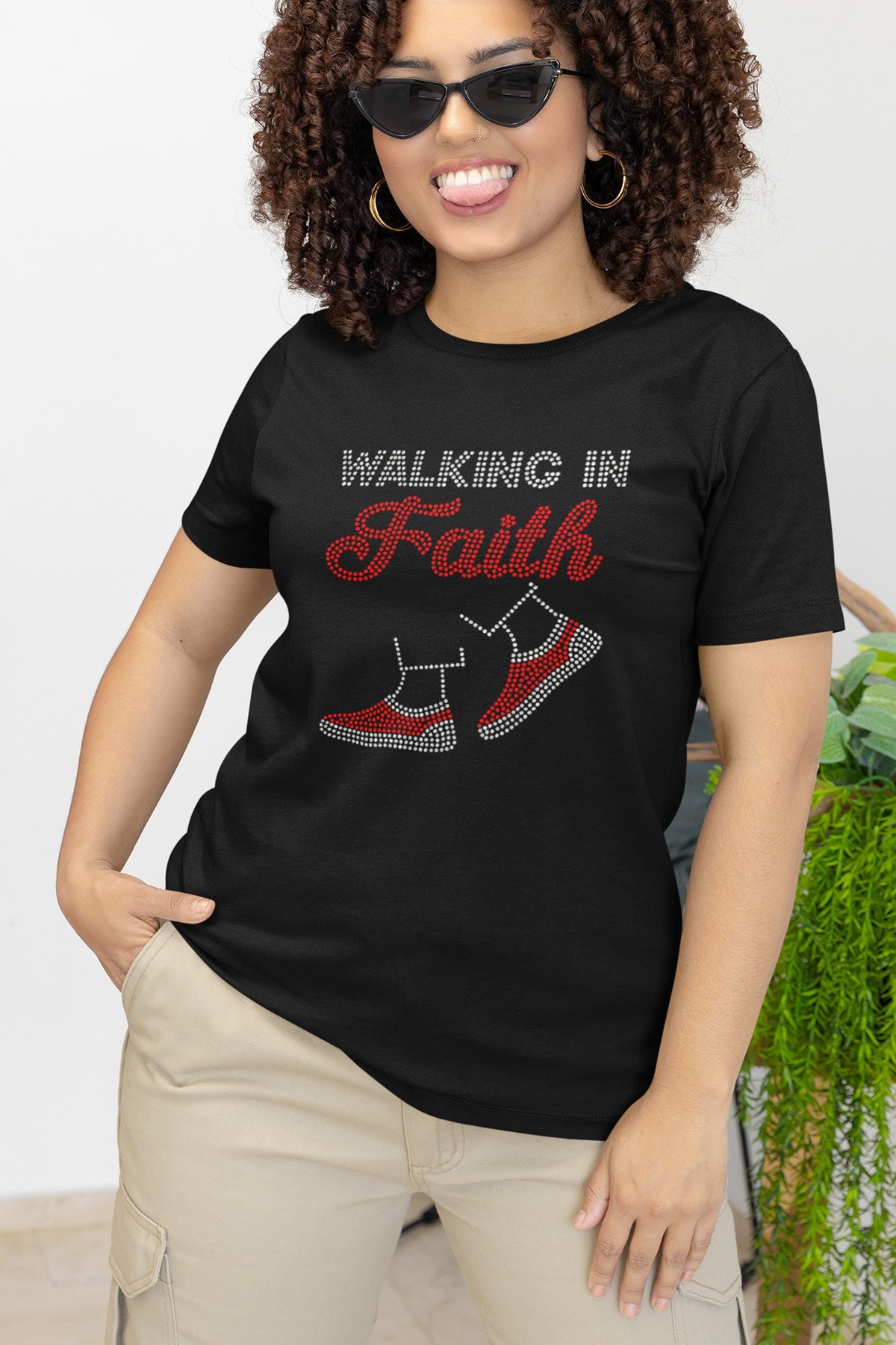 WALKING IN FAITH Rhinestone T-shirt; Tennis, religious; Design-RELG3