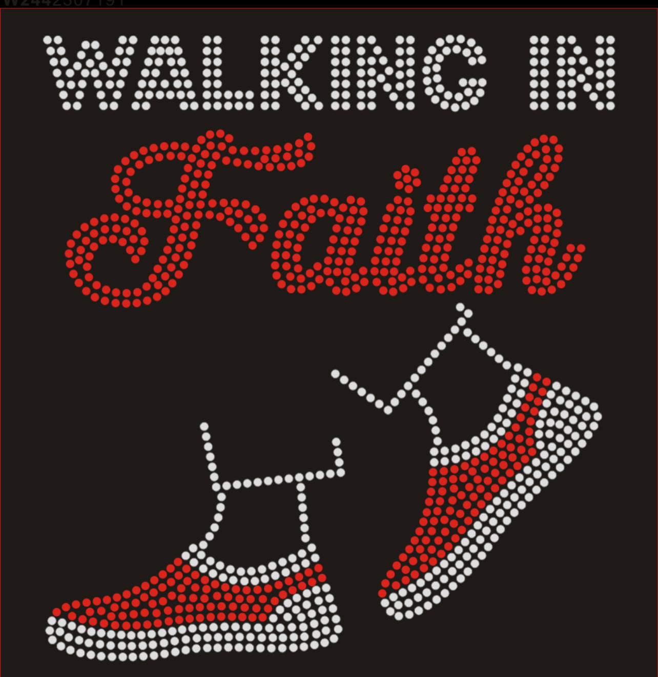 WALKING IN FAITH Rhinestone T-shirt; Tennis, religious; Design-RELG3