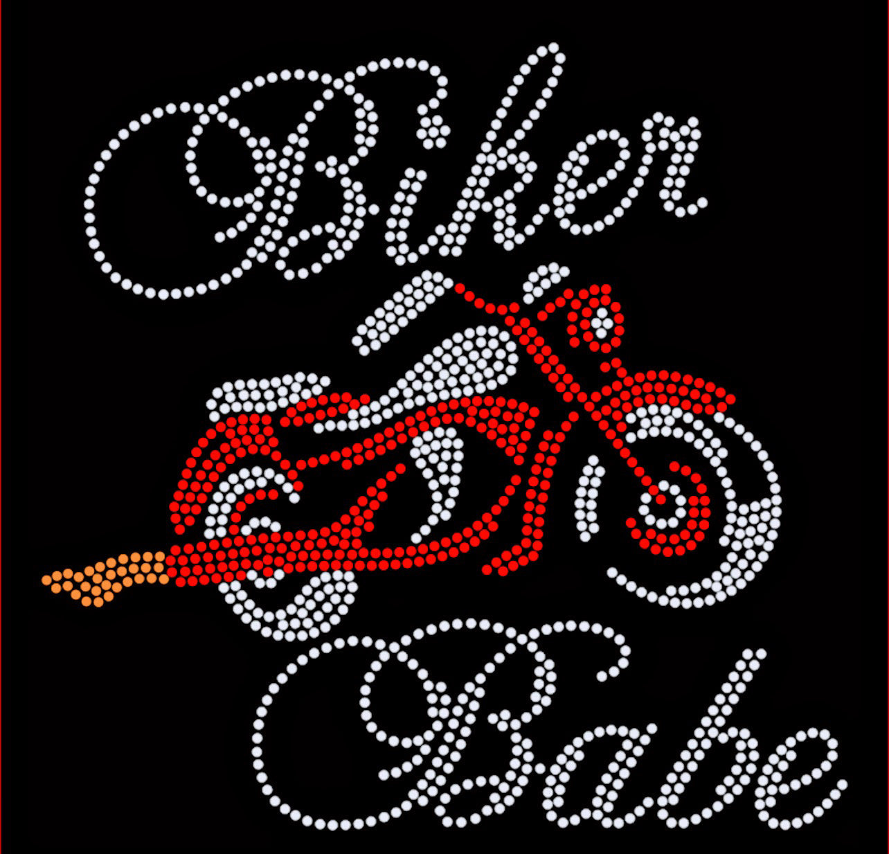 Biker Babe Rhinestone T-shirt; red motorcycle; Design BIKER-1