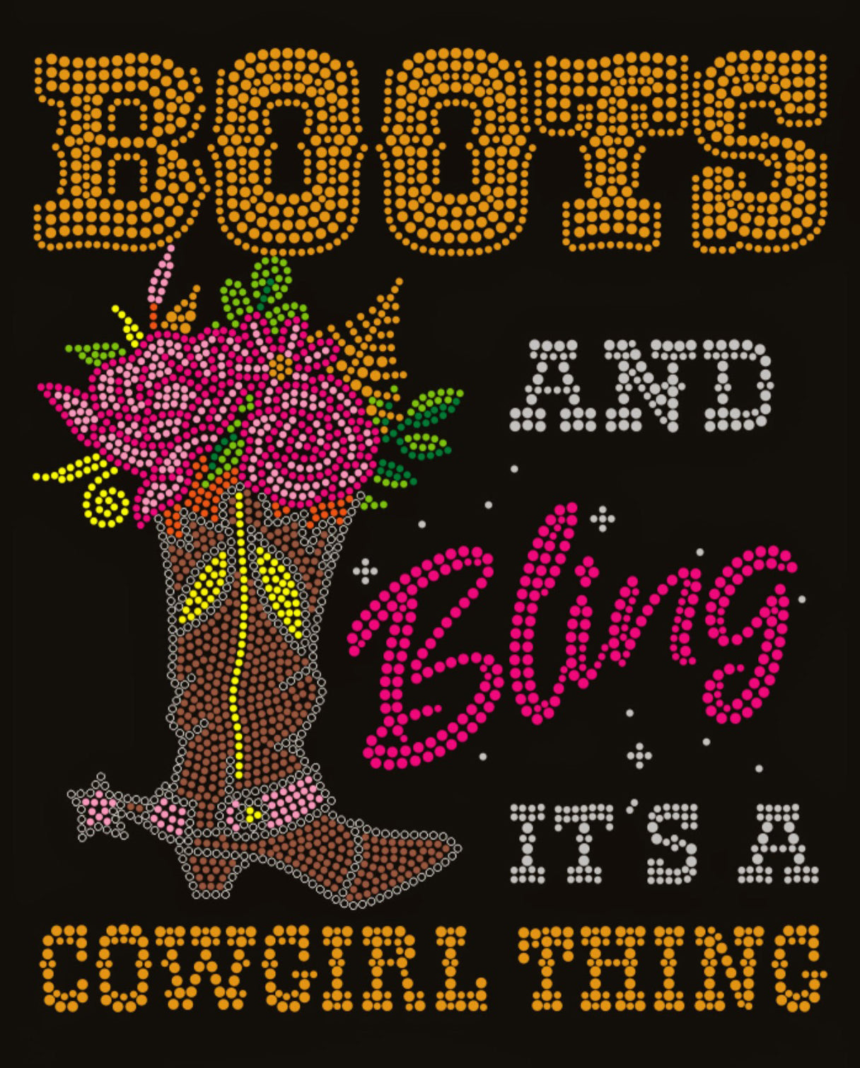 Boots and Bling It's A Cowgirl Thing Colorful Rhinestone T-shirt; western; Design WEST-3
