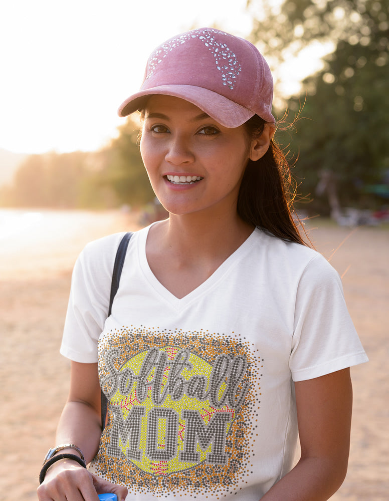 Softball Mom Colorful Rhinestone T-shirt; Design-SB1