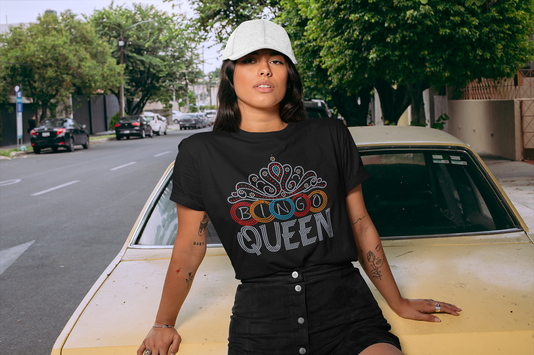 Bingo Queen Colorful Rhinestone T-shirt; chips; Design-BGO1