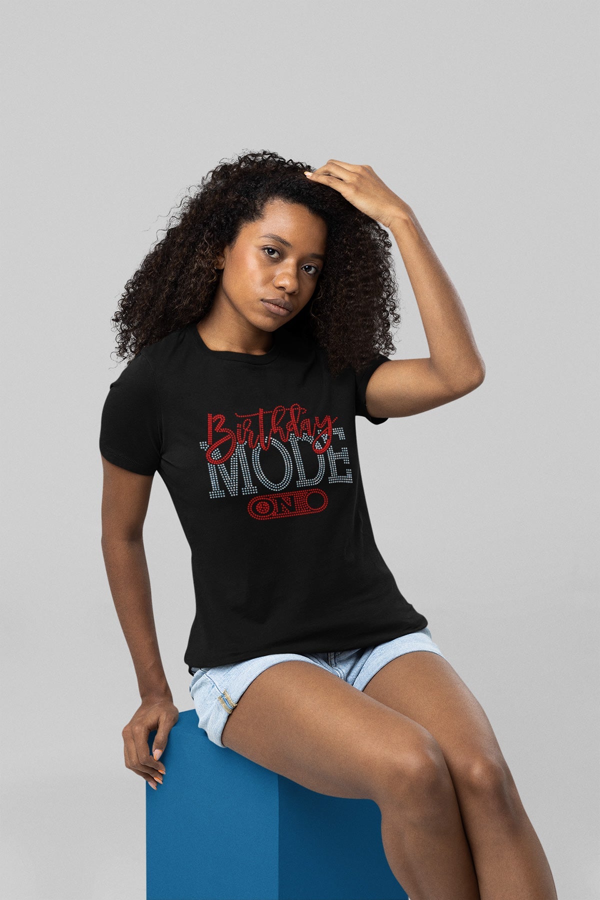 Birthday Mode On Rhinestone T-shirt; Design BDAY-2