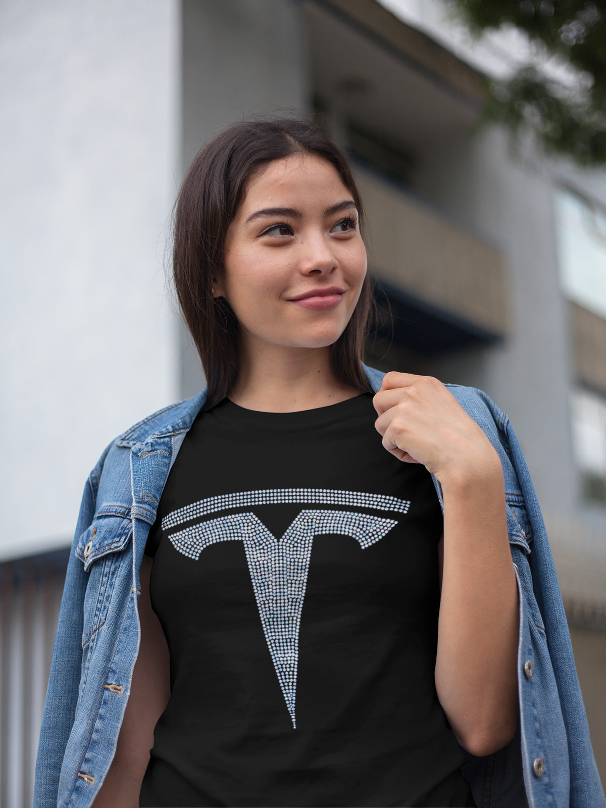 Tesla Rhinestone T-shirt; vehicle; Design-TES1
