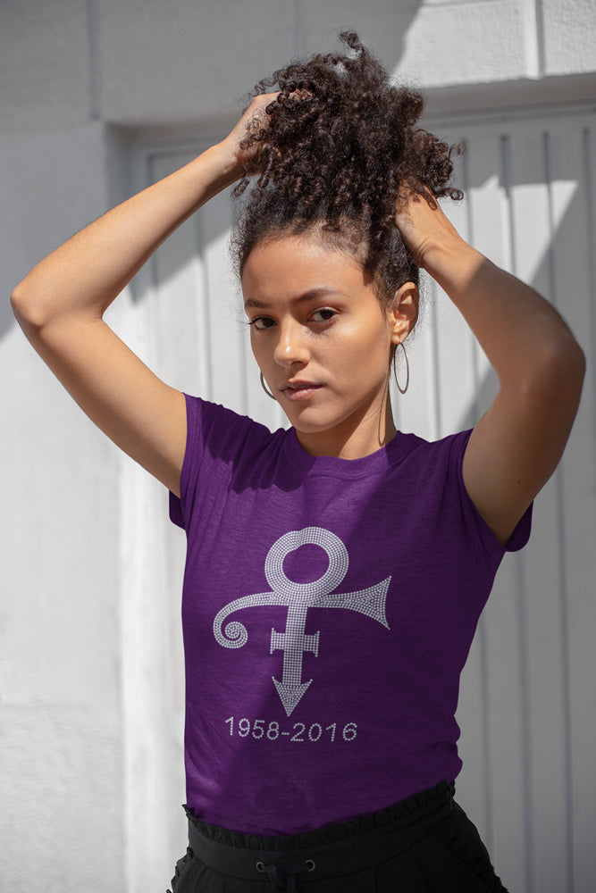 PRINCE Symbol 1958-2016 Rhinestone T-shirt; music, celebrity; Large design; Design-PR3