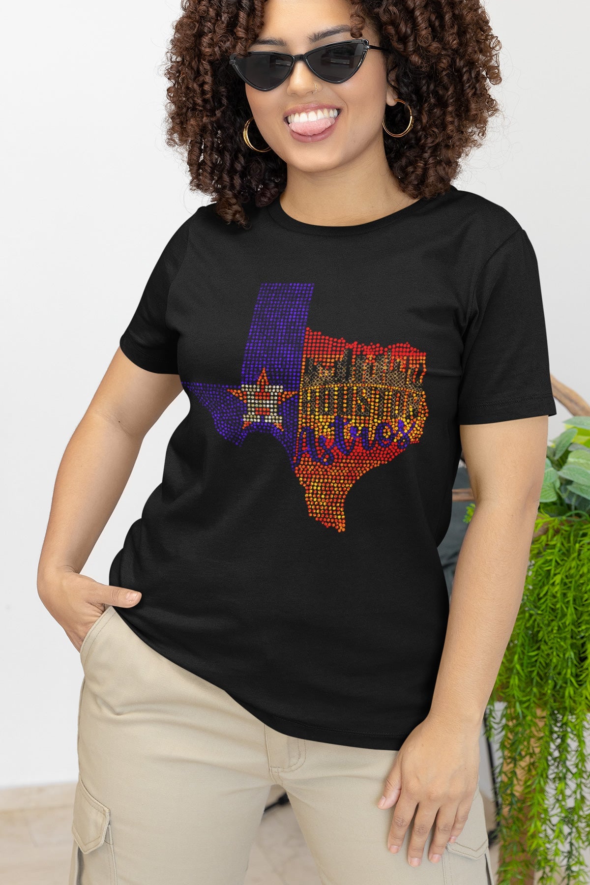 Houston Astros "H" Star and Skyline in Texas (State) Rhinestone T-shirt; baseball, retro, stripes, H-Town; Design-HA23