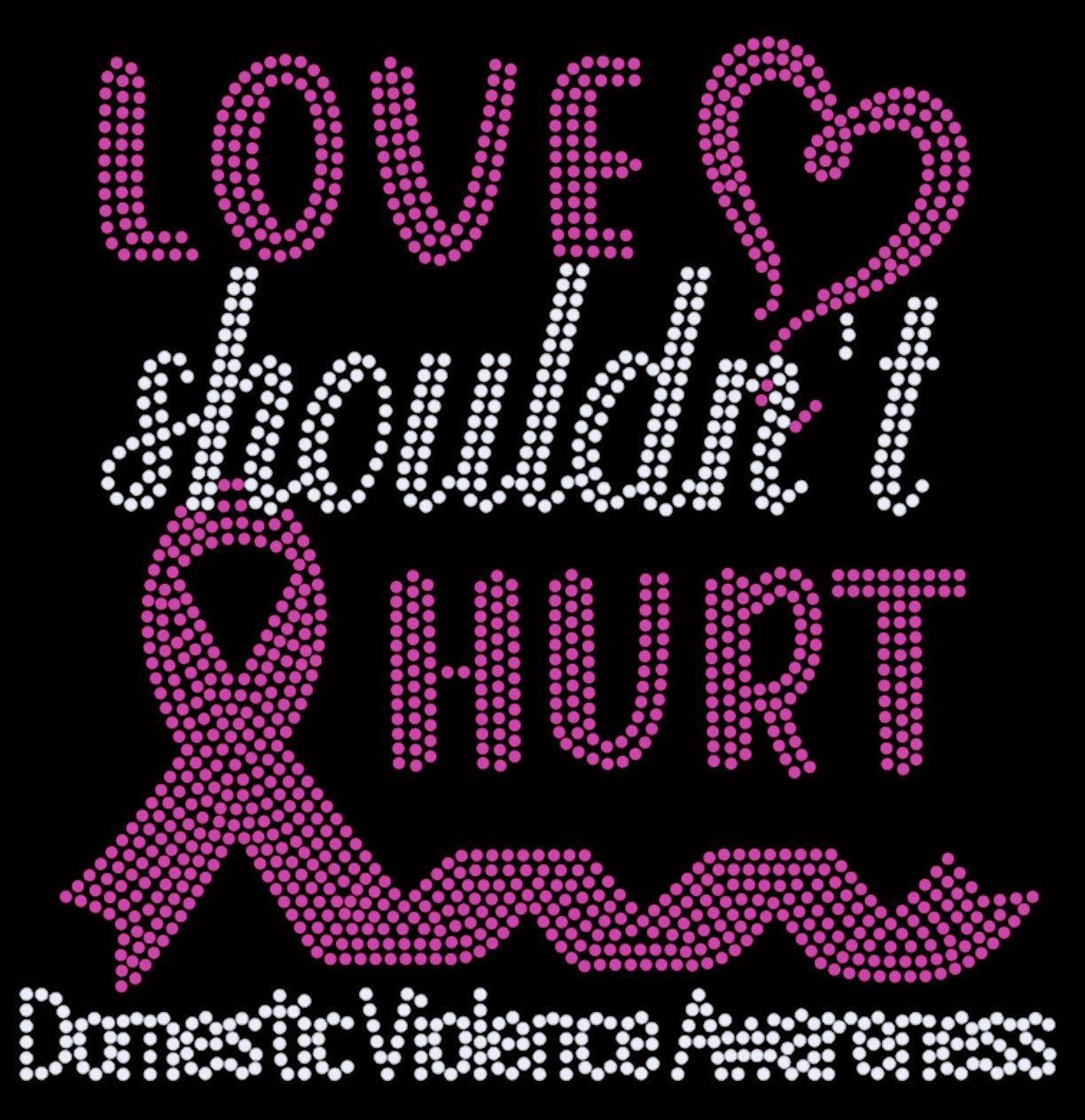 Love Shouldn't Hurt Domestic Violence Awareness Rhinestone T-shirt; purple ribbon; Design AWARE-1