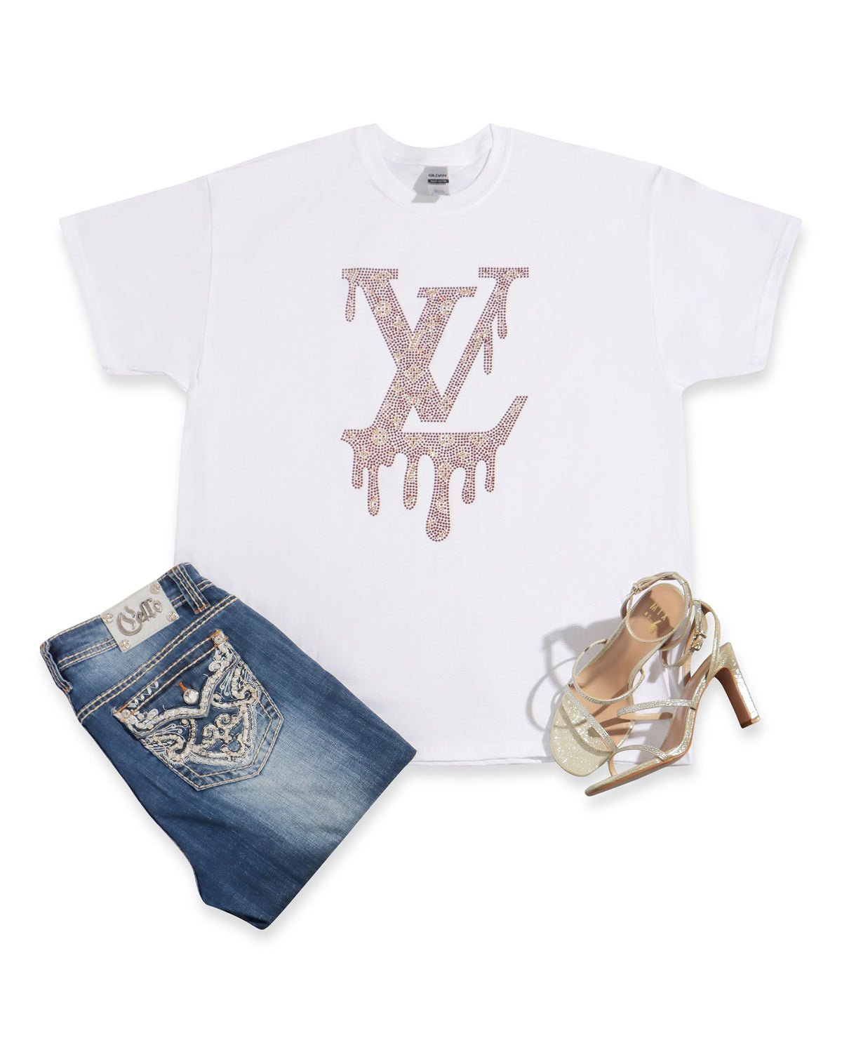 LV Drip Rhinestone T-shirt; Louis Vuitton, Large design; Design-LV4