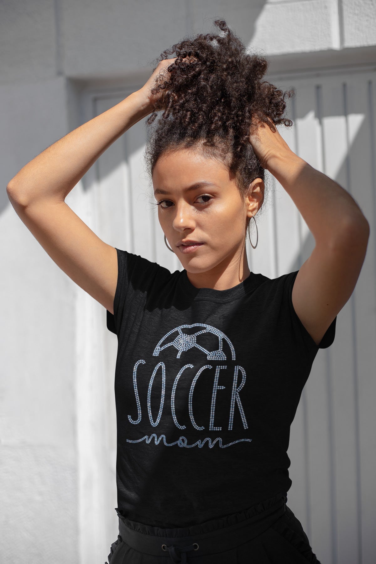 Soccer Mom Rhinestone T-shirt; ball; Design-SOC1